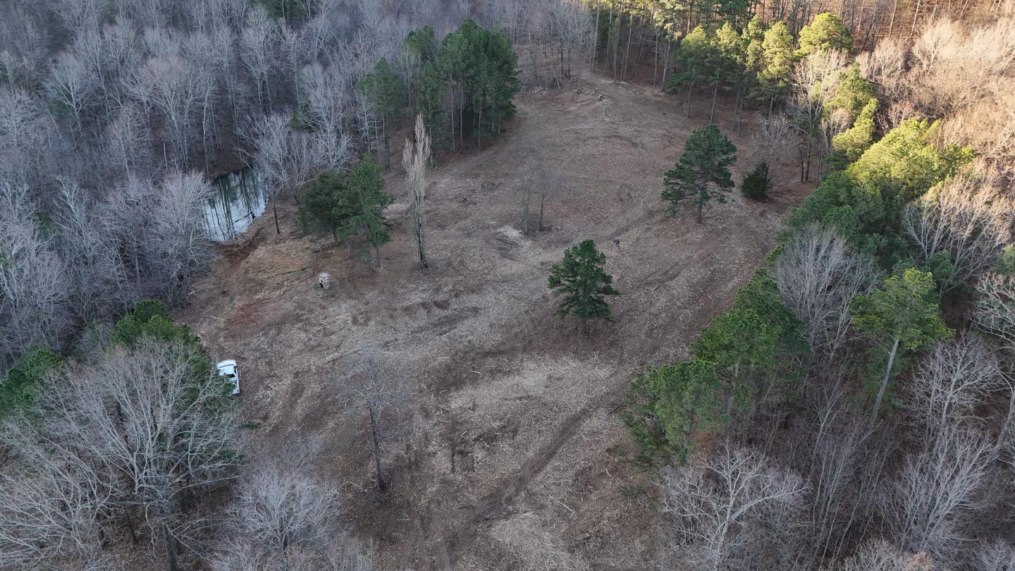 Drone view of cleared acreage with Brice Contracting truck on site