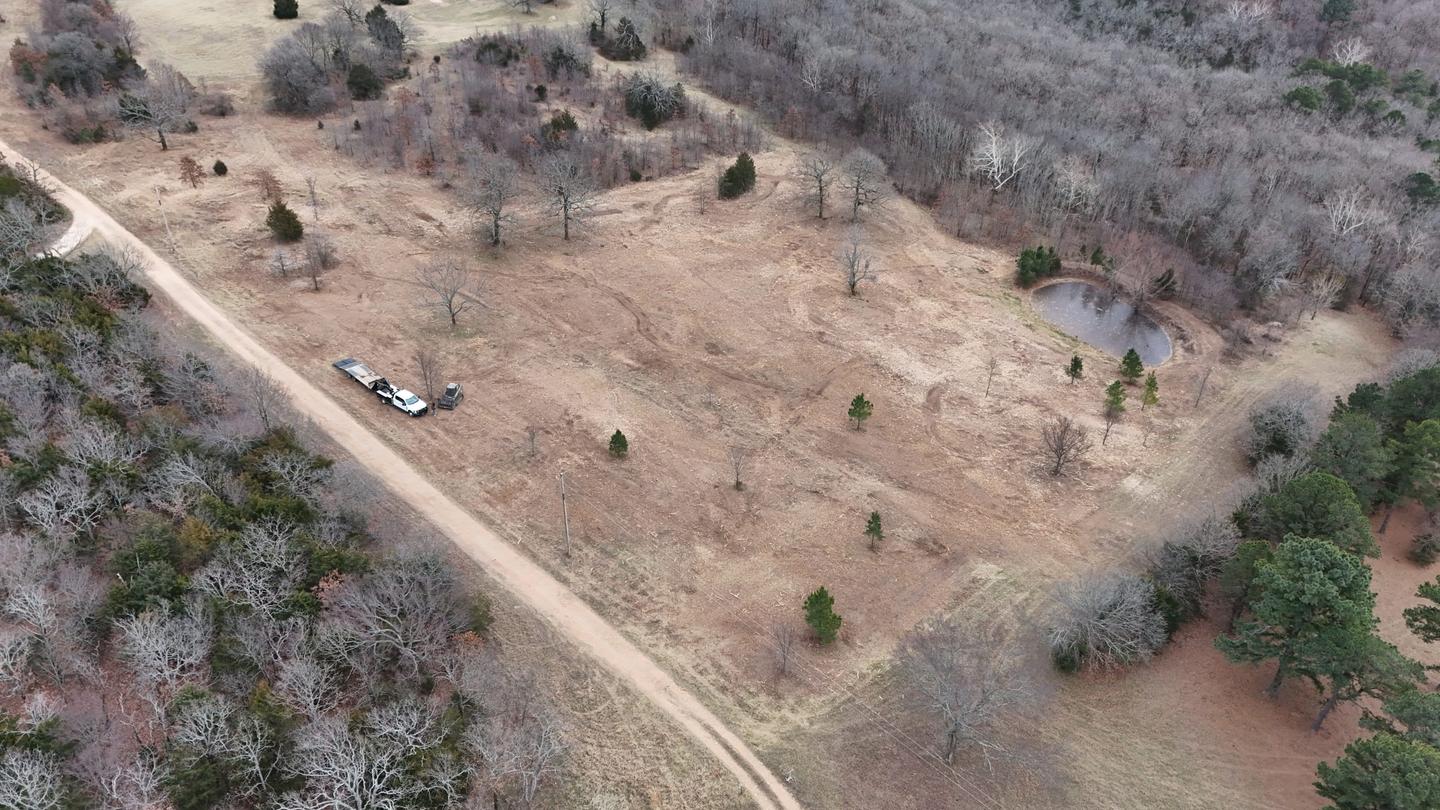 Aerial view of completed forestry mulching project showing clean results